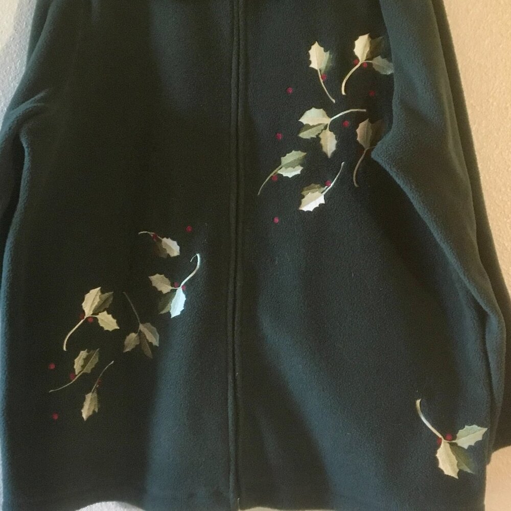 VTG Not Ugly Christmas Sweater Dark Green Embroidered Holly Plus Size 18W 20W - Picture 2 of 6